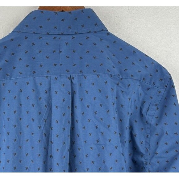 Blake Shelton Lands End Dress Shirt Mens Medium 15-15.5 Button Blue Geese Print - Picture 10 of 11